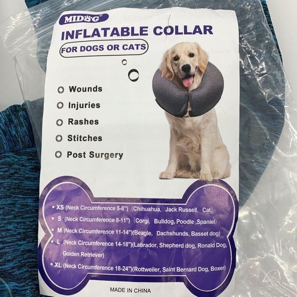 Midog Pet Collar Inflate Blue Large After Surgury Protective Cone Recover 3117 - Picture 5 of 10